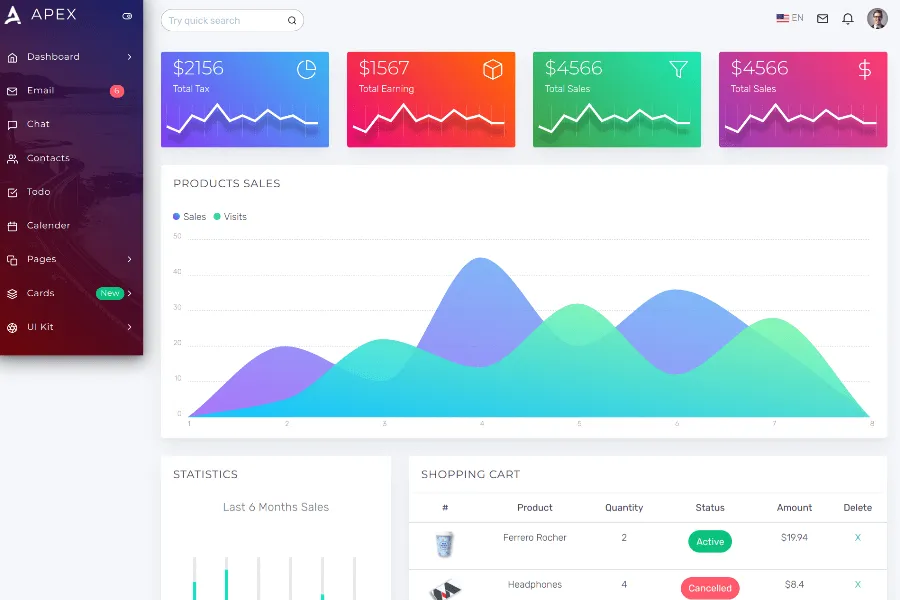 apex react bootstrap e-commerce admin theme