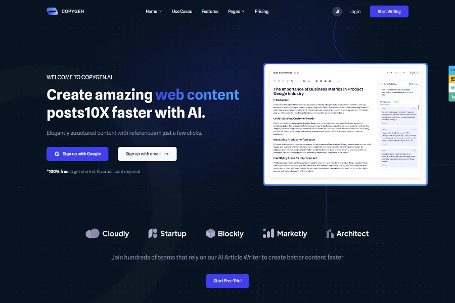 copygen AI Writer Landing Page HTML Template 