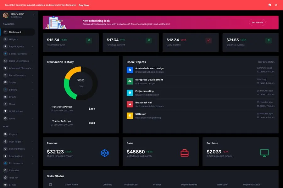 Corona React admin dashboard templates