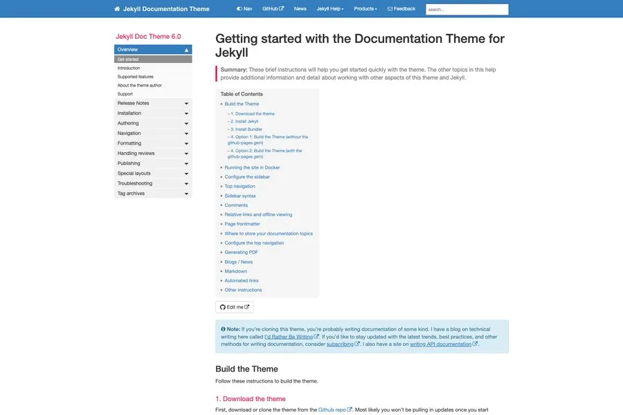 documentation free jekyll theme