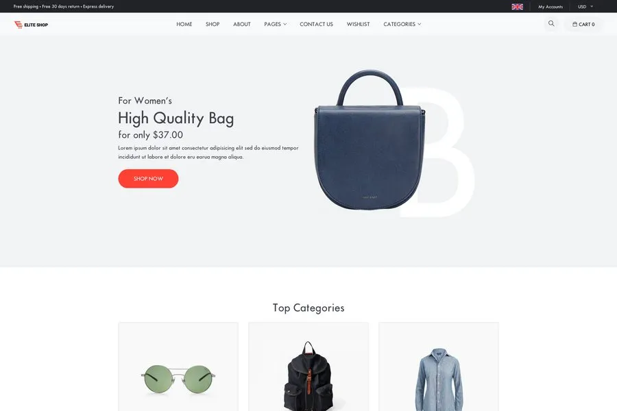 free shopify template elite shop