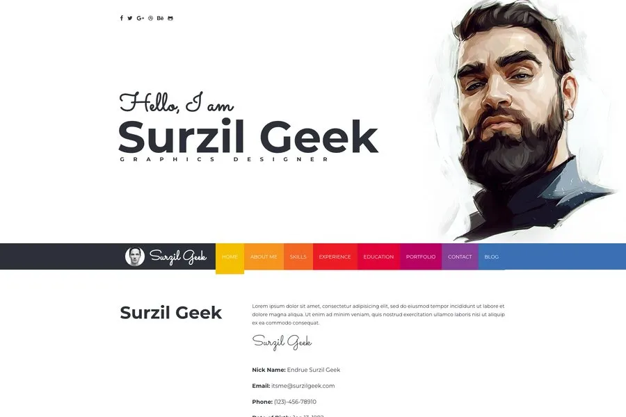 geek responsive personal resume & portfolio template