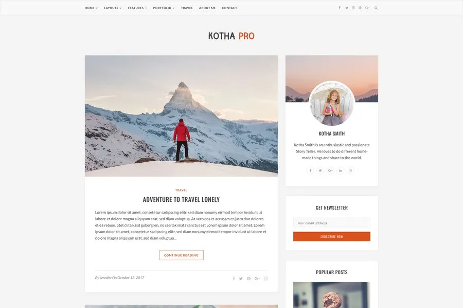 Kotha PRO - Clean Bootstrap Blog Templates