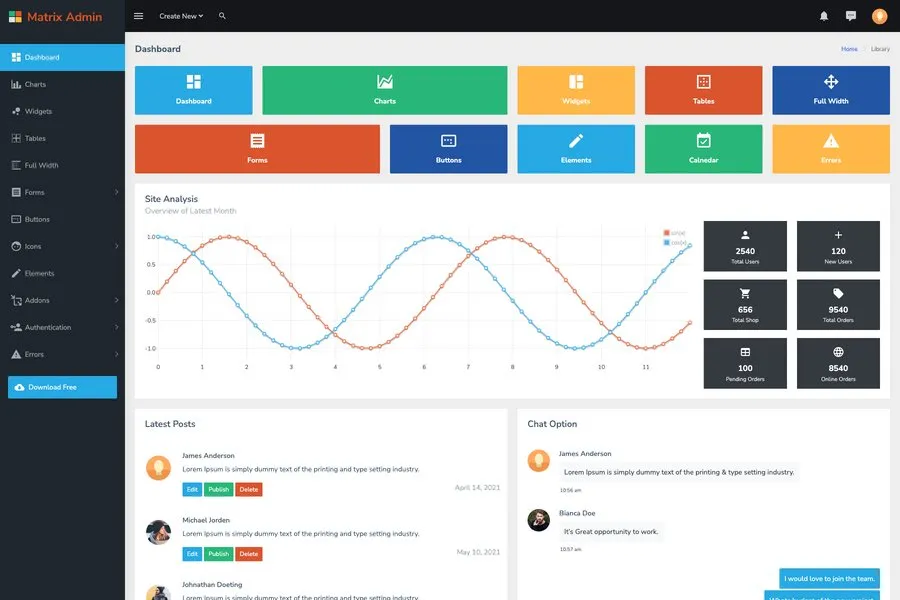 free it company admin dashboard template