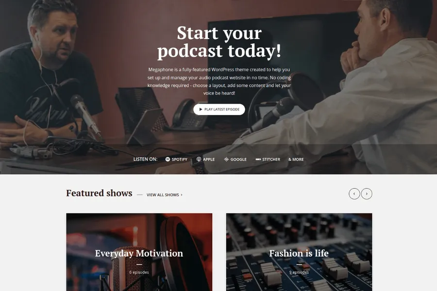 megaphone audio podcast wordpress theme