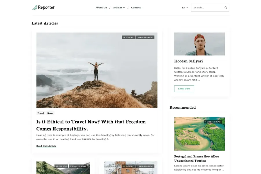 reporter blog hugo theme