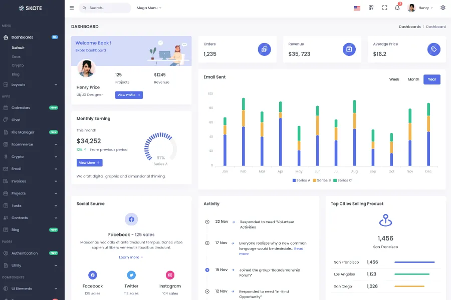 Skote - HTML & Laravel Admin Dashboard Template