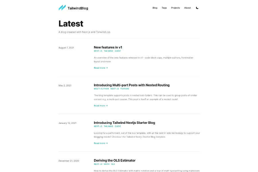 free nextjs tailwind starter blog template