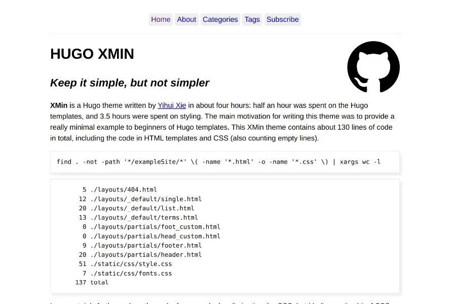 xmin hugo theme